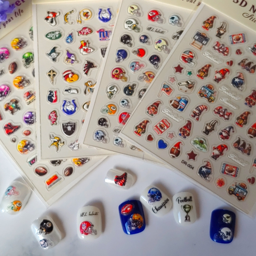 NFL Football 5D Jelly Embossed Nail Wraps Nail Strips Nail Art Stickers Decals
